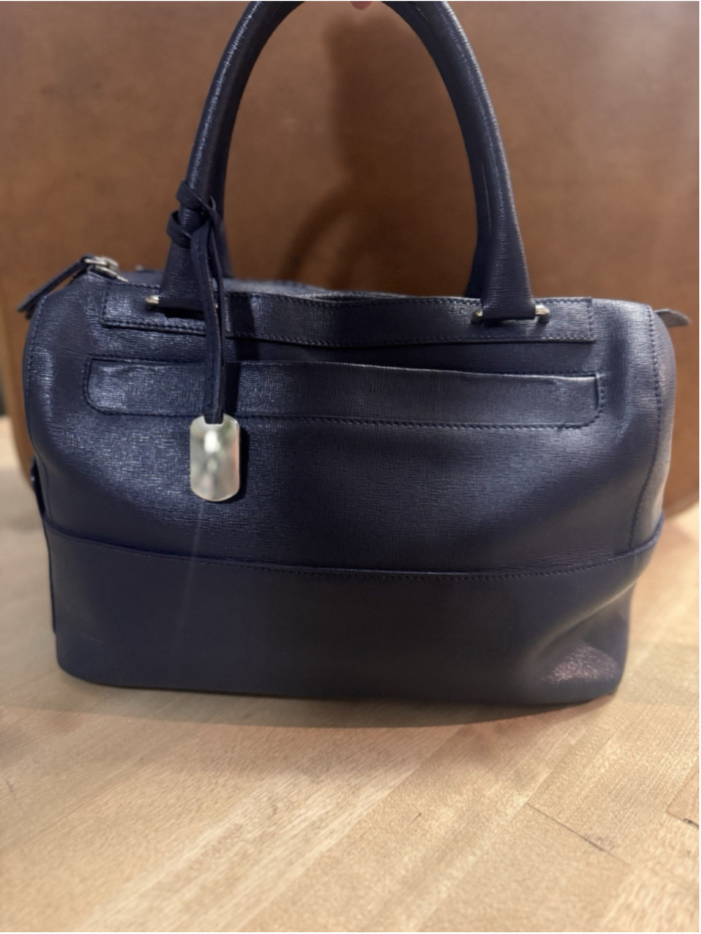 Furla Navy Coated Leather Top Handle Purse Bag